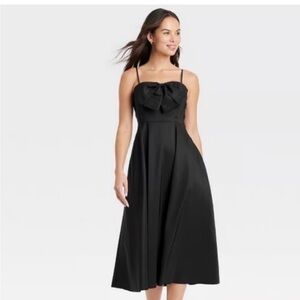 New Day Elegant Black Bow-Accent Midi Dress